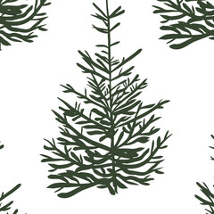 Simple Christmas pattern with Christmas tree leaves. Retro textile collection. On white background