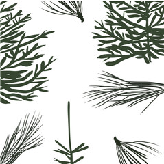 Simple Christmas pattern with Christmas tree leaves. Retro textile collection. On white background