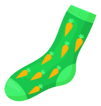 Sock with funny pattern. Cartoon green footwear