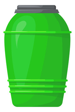 Green plastic container with black lid. Storage barrel