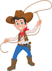 cartoon cowboy twirling lasso