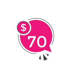 70 dollar price tag. 70$ dollar USD price symbol. price 70 Dollar sale banner in USD. Business or shopping promotion marketing concept
