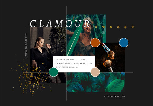 Glamour MoodBoard Mockup With Gold Design Elements
