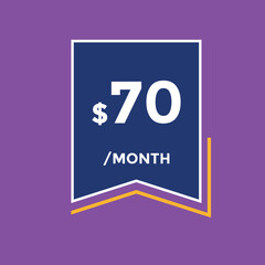 70 dollar price tag. 70$ dollar USD price symbol. price 70 Dollar sale banner in USD. Business or shopping promotion marketing concept
