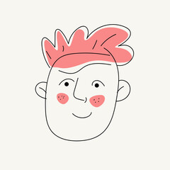 The profile of the man's head. Linear vector graphics. Male head close-up. Minimalistic cute cartoon-style graphics.