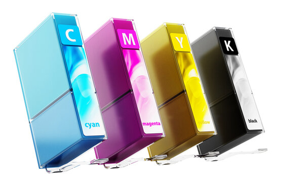 Inkjet printer cartridges on transparent background