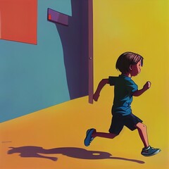 Fototapeta na wymiar a cartoon kid running, side view