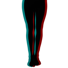 Beautiful and slim woman legs with black tights in RGB color split effect. RGB effect make reflection of model legs in red and blue colors. Abstract and futuristic looking style