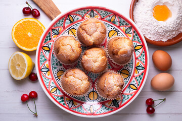 White chocolate muffins. Traditional French recipe.
