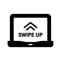 Swipe Up in Portable Laptop Silhouette Icon. Gesture on Computer Touch Screen Glyph Pictogram. Drag Action on Digital Device App Symbol. Move Touchscreen Technology. Isolated Vector Illustration