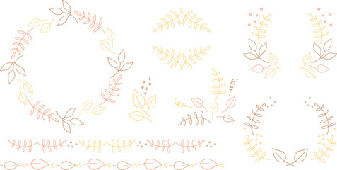 手書き植物の飾り枠セット　茶色