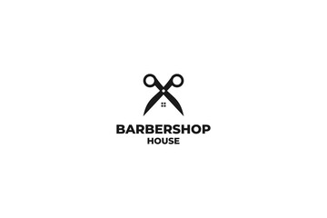 Flat tools barber house logo design vector illustration