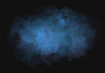 Blue nebula haze watercolor splash painted on black background, dark color with pattern cloud texture effect, with free space to put letters illustration wallpaper