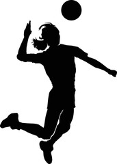 Volleyball girl black silhouette. Isolated sport woman. Jumping player. Vector illustration