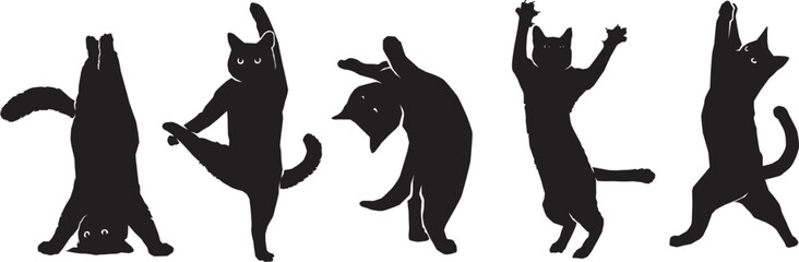black cat silhouette jumping and standing