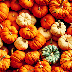 Seamless background tiles, autumn and Halloween pumpkins, digital art