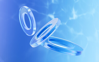 Abstract curves and geometric figure, glass rings, 3d rendering.