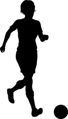 A woman footballer soccer football player in silhouette