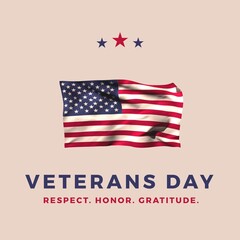 Composition of veterans day text with flag of united states of america