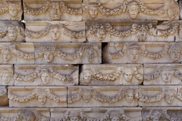 Friezes depicting various gods, goddesses and portrait heads in Aphrodisias, Turkey