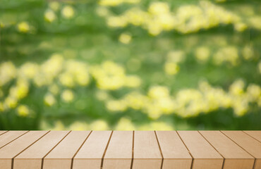 wooden podium tabletop with blurred background.