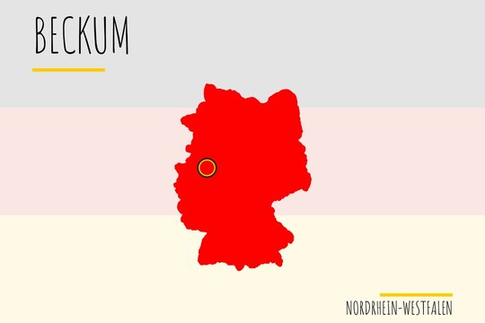 Beckum: Illustration einer Markierung der Stadt Beckum in den Umrissen von Deutschland im Bundesland Nordrhein-Westfalen