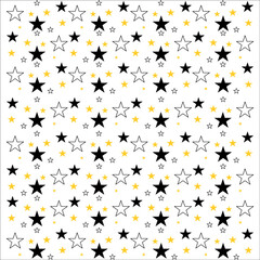 Black and yellow gold outline stars seamless pattern. White background. For print, wallpaper, textile ,wrapping , decorative . Vector Eps8 