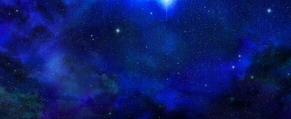 Obraz na płótnie Canvas 青く美しい宇宙 夜空 星空 背景イラスト素材