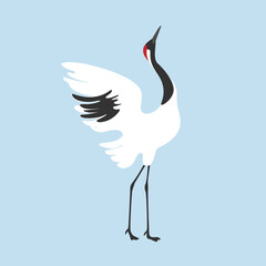 Dancing red-crowned crane. Cute bird illustration. Vector illustration for prints, clothing, packaging, stickers.