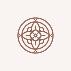 Four-leaf flower element. Geometric emblem of flower bud. Modern abstract linear shape for emblem, badge, insignia.