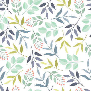 Stylish Trendy Foliage Vector Seamless Ditsy Pattern Design. Modern Elegant Repeating Branches Of Leaves Texture Background For Printing And Textile