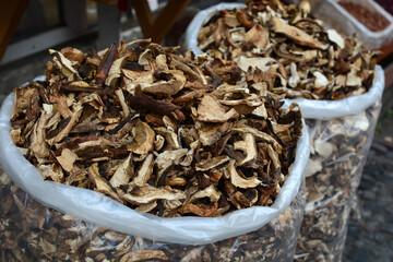 Dry porcini mushrooms in the package