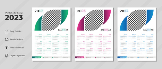 2023 calendar template. Corporate and business planner diary. Week starts on Sunday. Modern wall calendar design for new year 2023,