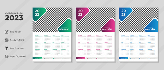 Modern wall calendar design for new year 2023, Calendar 2023, Wall Calendar 2023 template, 12 Month wall calendar 2023, Abstract wall calendar 2023 template design week start on Sunday, 