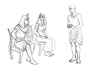 Fototapeta na wymiar Pharaoh on the throne. Pencil drawing