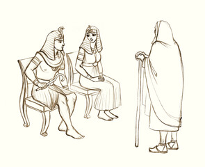 Moses and Aaron before Pharaoh. Pencil drawing