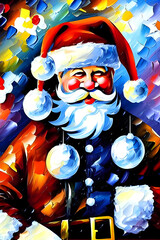 santa claus with christmas lights painted in bright colors with oil paint - illustration