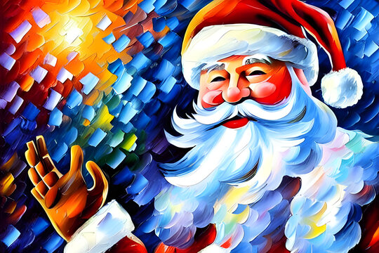santa claus with christmas lights painted in bright colors with oil paint - illustration
