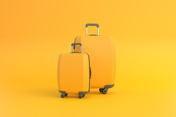 Travel suitcase on a yellow background with copy space. Front view. 3d rendering illustration