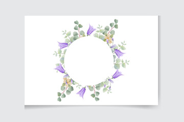 Watercolor vector wreath wedding invitation card with green eucalyptus leaves and flowers .