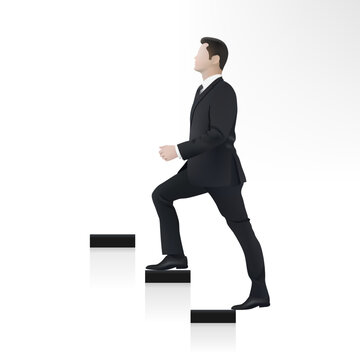 Businessman walking stairs. Man figure in suit. Choose career. Professional improvement. Business man climbing ladder. Character vector illustration.