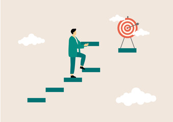 Business People Moving to Success. Men climbing Up Career Ladders and Growth to Achievement of Goals, Business, and Career Development Vector Illustration