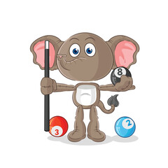 elephant plays billiard character. cartoon mascot vector