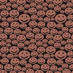 square illustration. many orange halloween laughing pumpkins on a black background. the concept of halloween, holiday and carefree fun