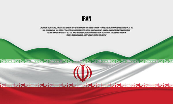 Iran flag design. Waving Iranian flag made of satin or silk fabric. Vector Illustration.