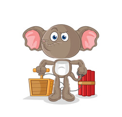 elephant holding dynamite detonator. cartoon mascot vector