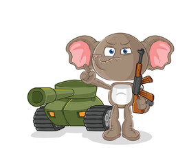 elephant soldier with tank character. cartoon mascot vector