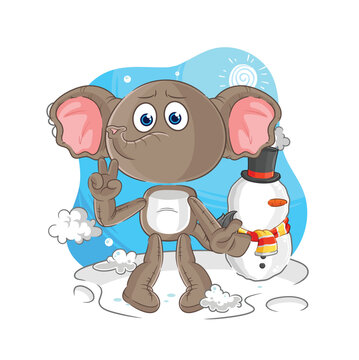 elephant in cold winter character. cartoon mascot vector