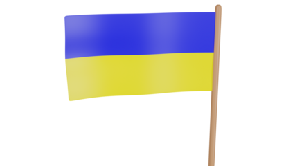 render. flag of ukraine on a stick with a transparent background