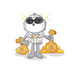 sloth rich character. cartoon mascot vector